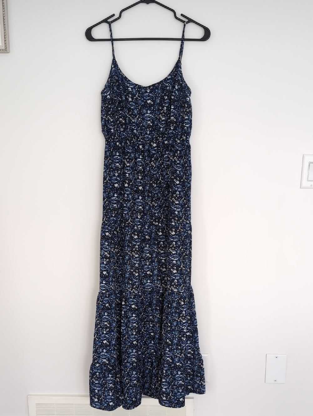 Michael Kors Navy Blue Paisley Maxi Dress with Spaghetti Straps